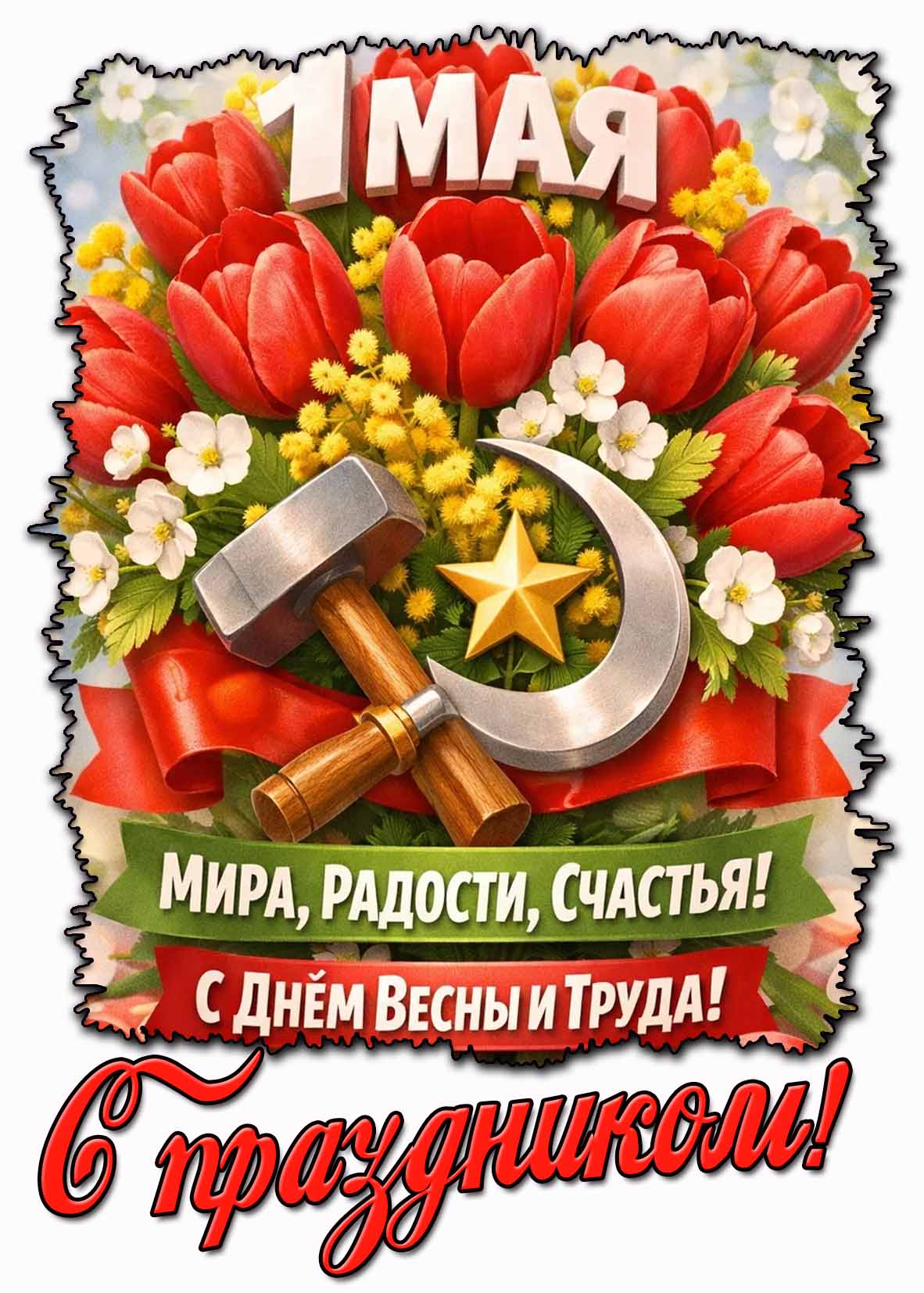 Картинка "1 мая с праздником! Мира, радости, счастья! С днём весны и труда!"