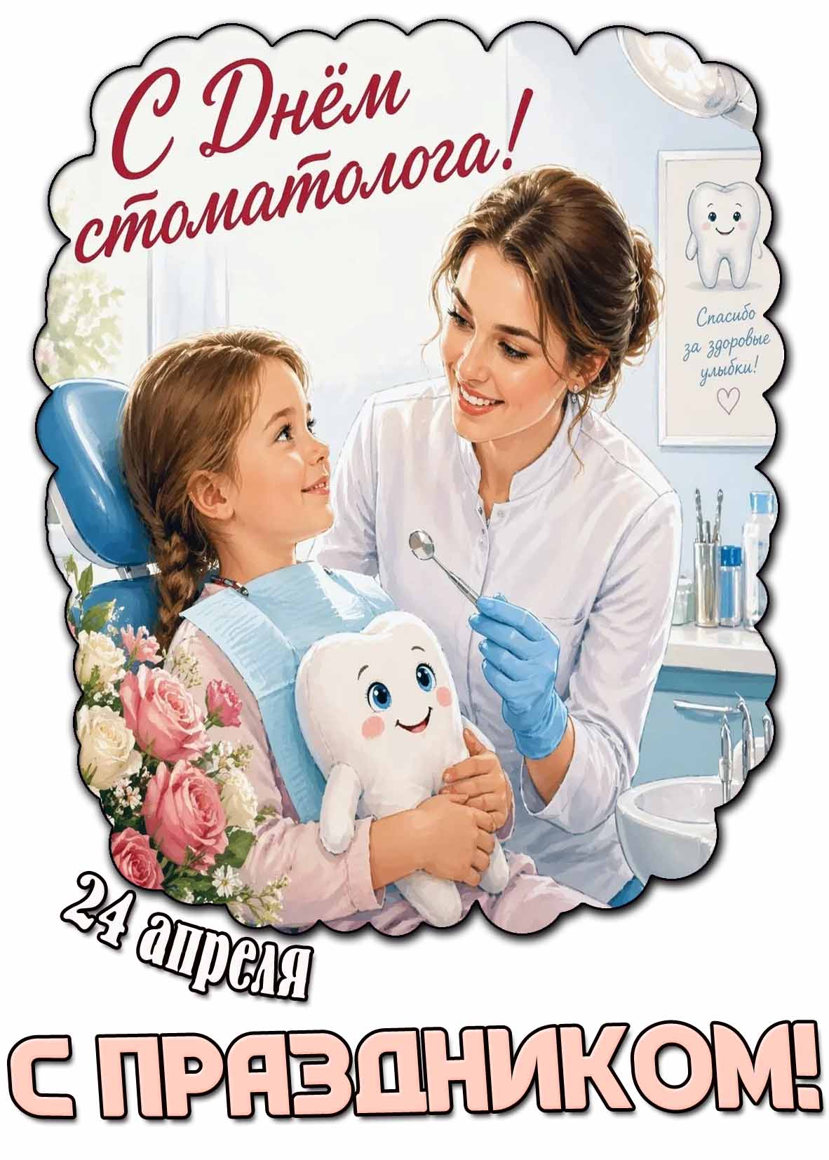 Картинка "24 апреля - с днём стоматолога! Спасибо за здоровые улыбки! С праздником!"