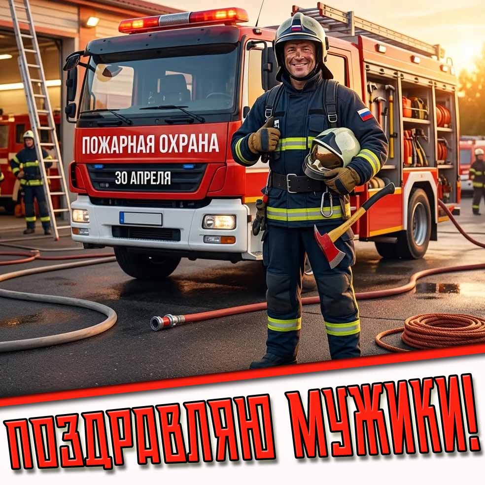 Открытка "30 апреля - пожарная охрана! Поздравляю мужики!"