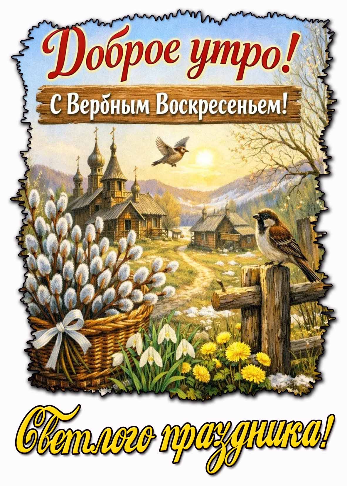 Картинка "Доброе утро! С Вербным воскресеньем! Светлого праздника!"