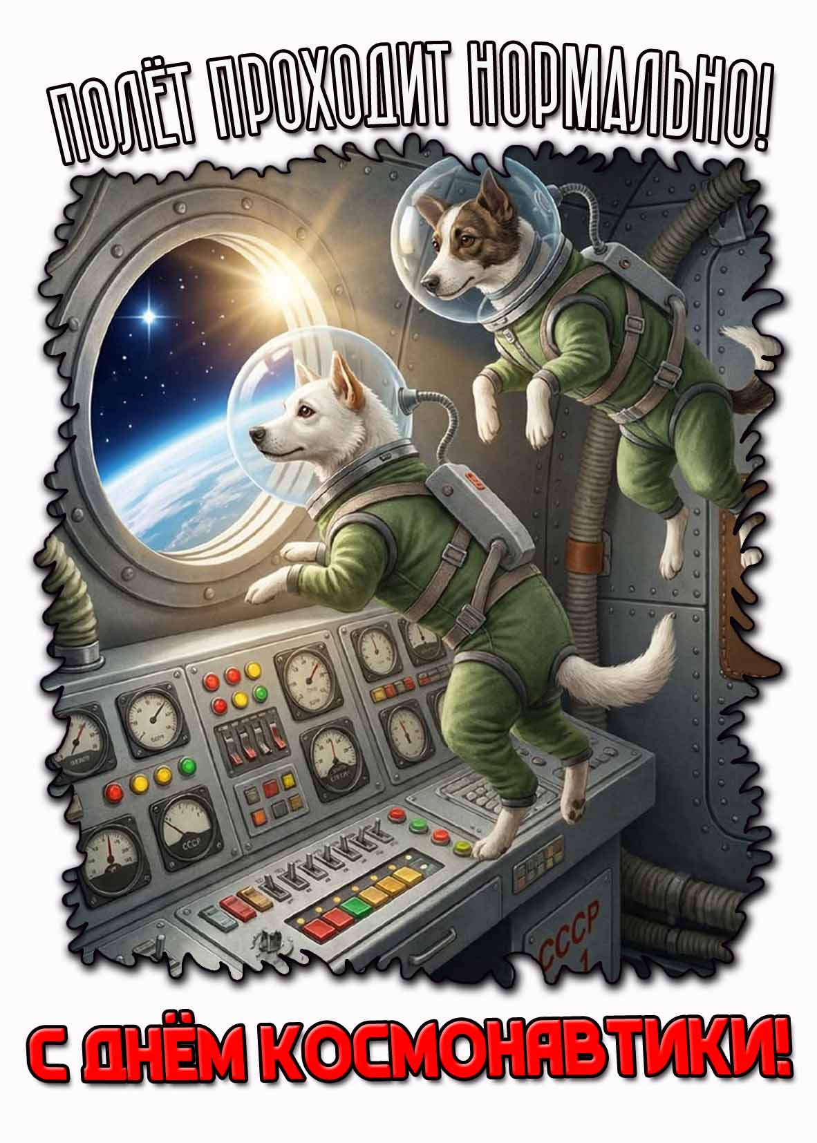 Картинка "Полёт проходит нормально! С днём космонавтики!"
