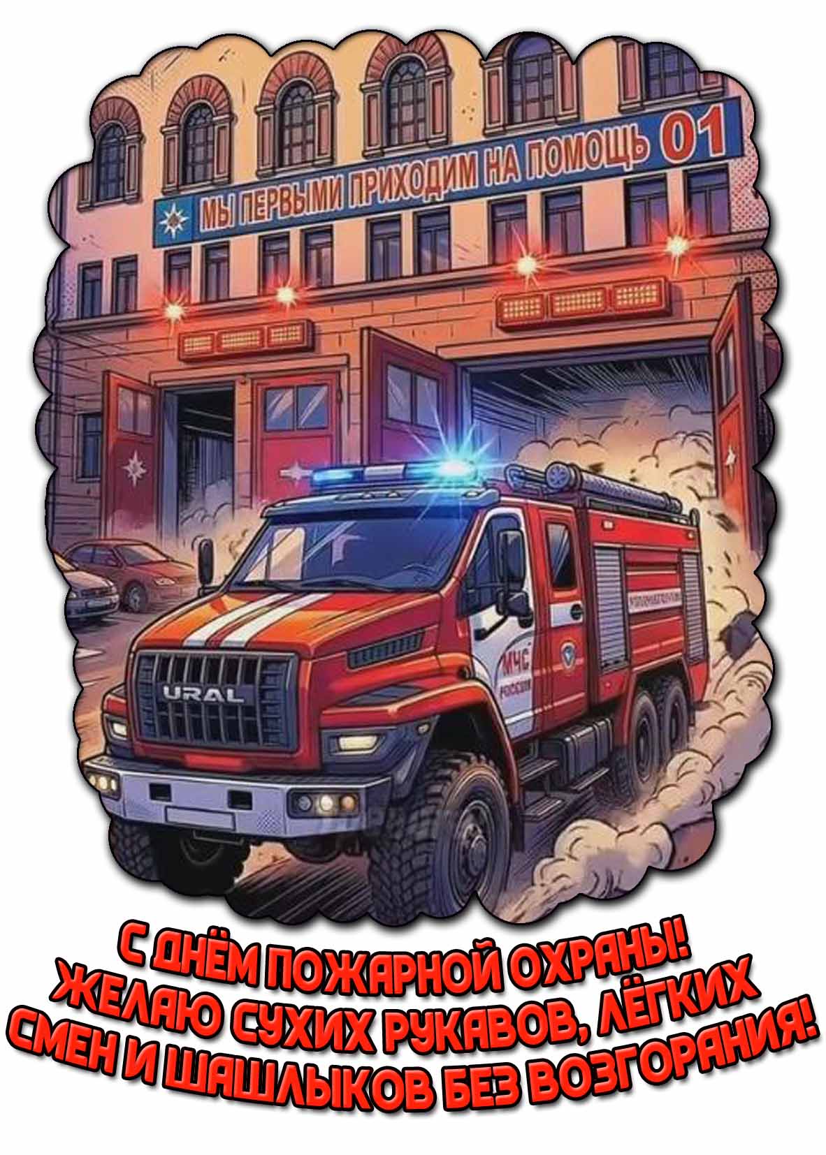 Картинка "С днём пожарной охраны! Желаю, сухих рукавов, лёгких смен и шашлыков без возгорания!"