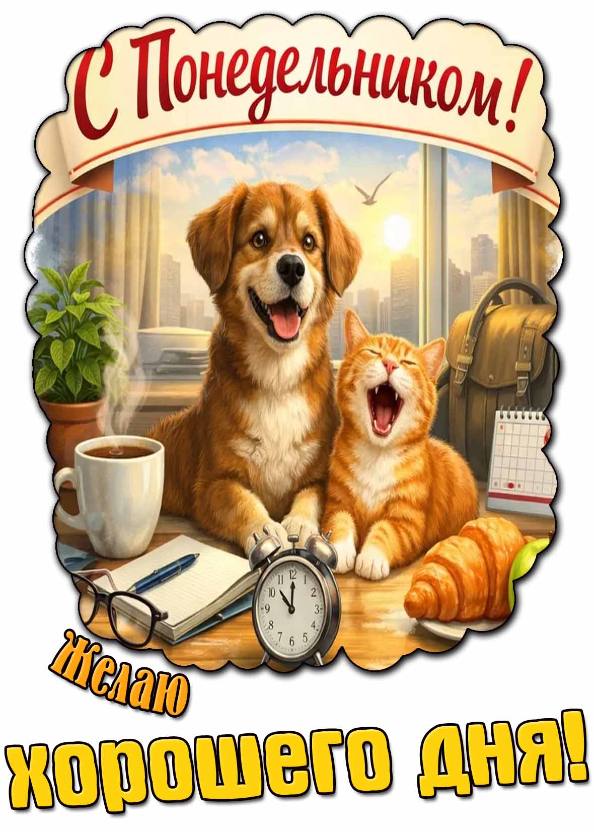 Прикольная картинка "С понедельником! Желаю хорошего дня!"
