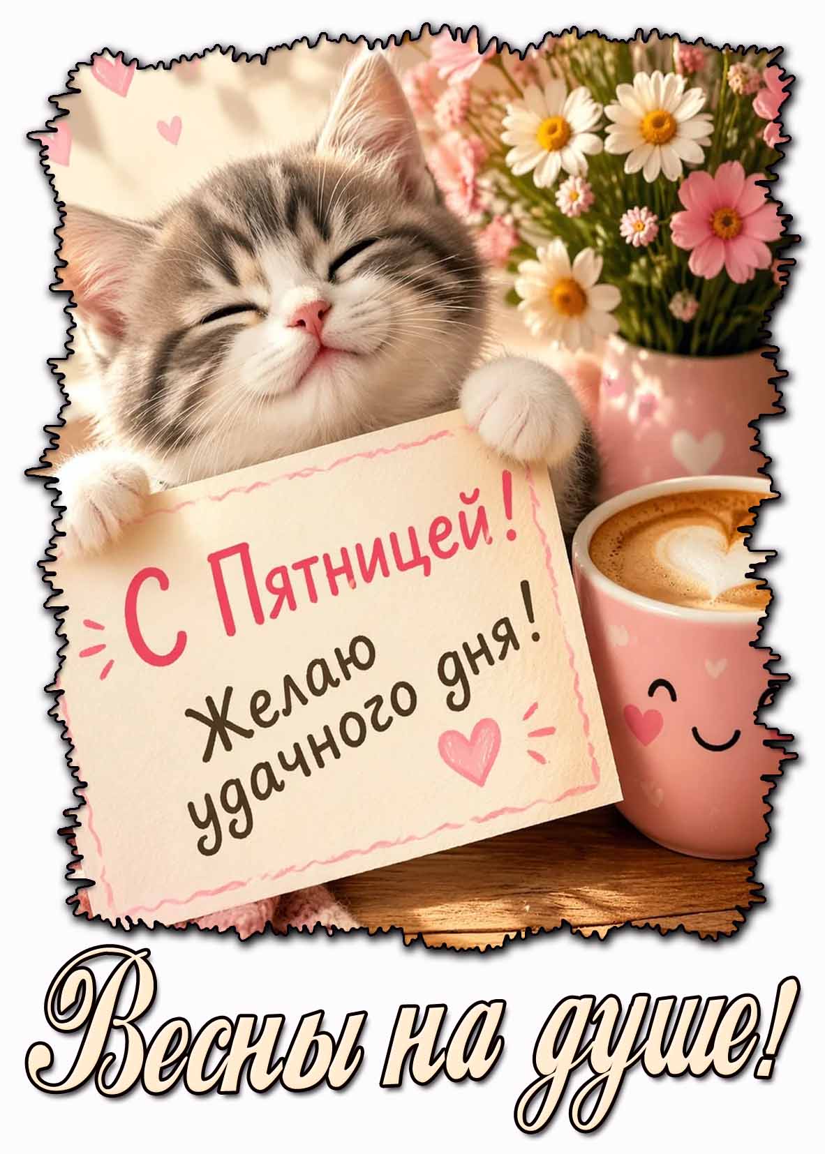 Картинка "С пятницей! Желаю удачного дня! Весны на душе!"