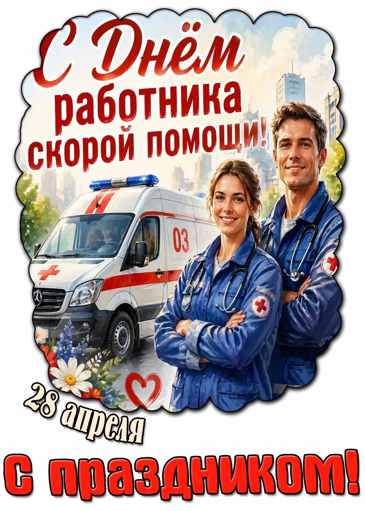 Красивая картинка "28 апреля - с днём работника скорой помощи! С праздником!"