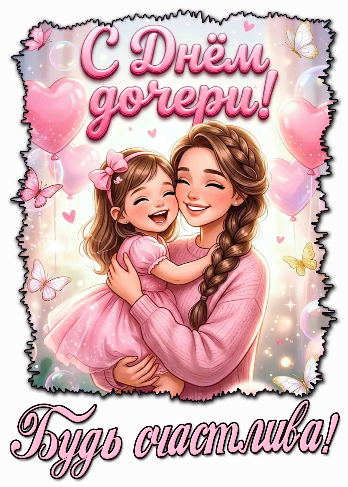 Красивая открытка "С днём дочери! Будь счастлива!"