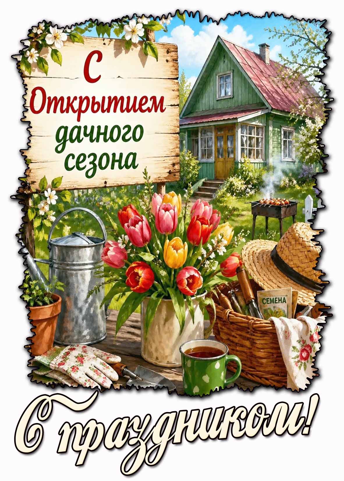Красивая открытка "С открытием дачного сезона! С праздником!"
