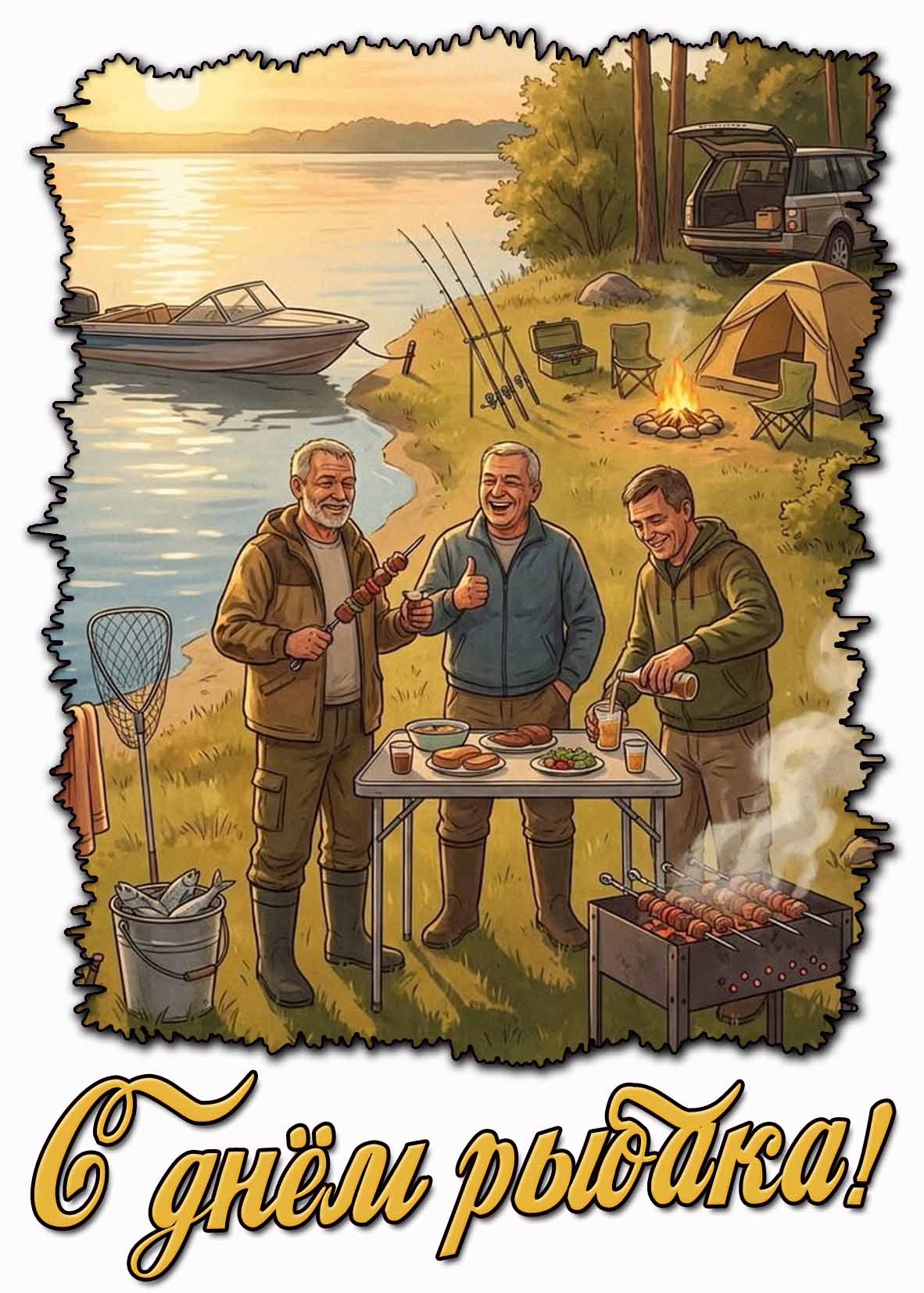 Красивая открытка с днём рыбака