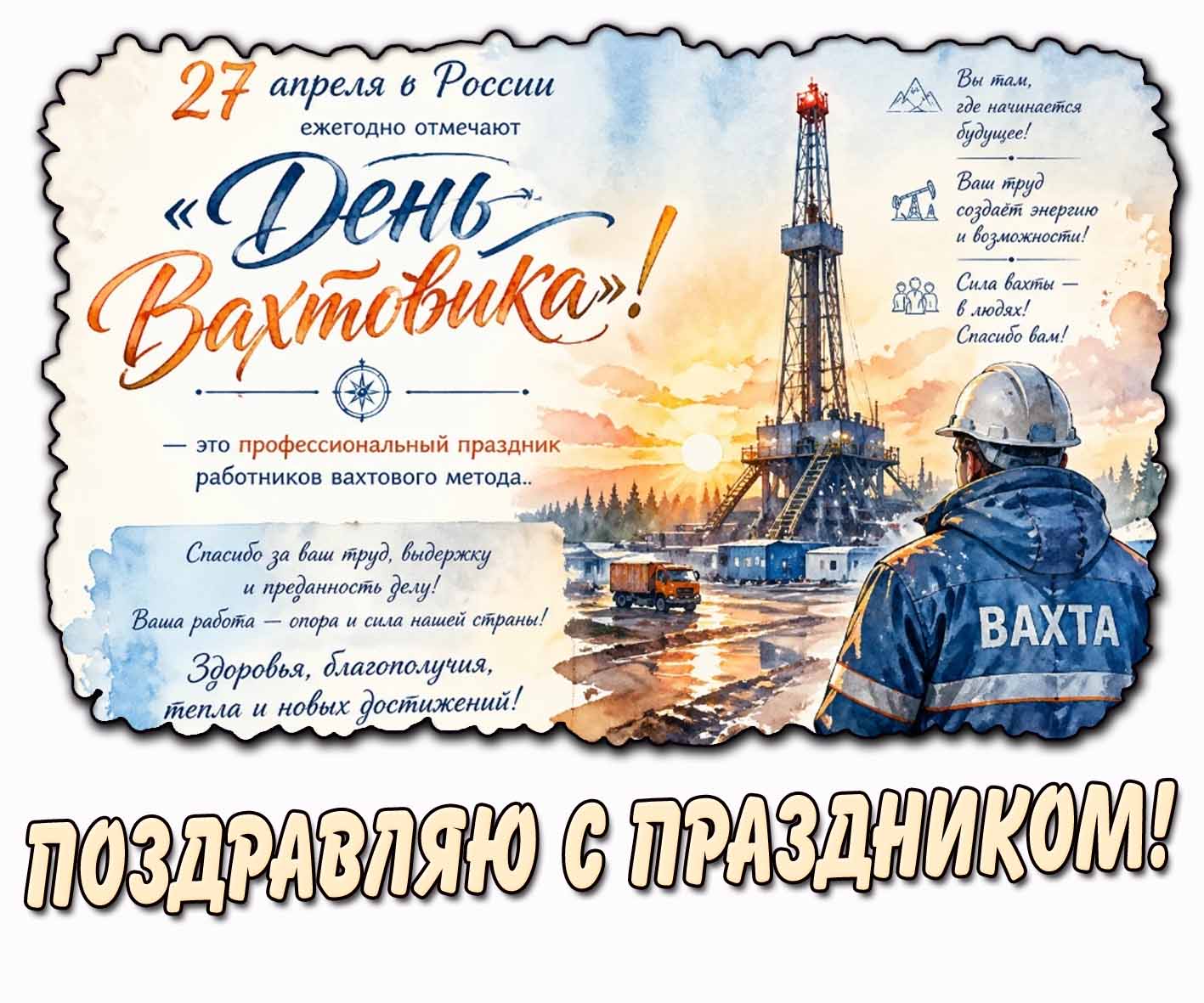 Красивая поздравительная открытка ко дню Вахтовика - 27 апреля