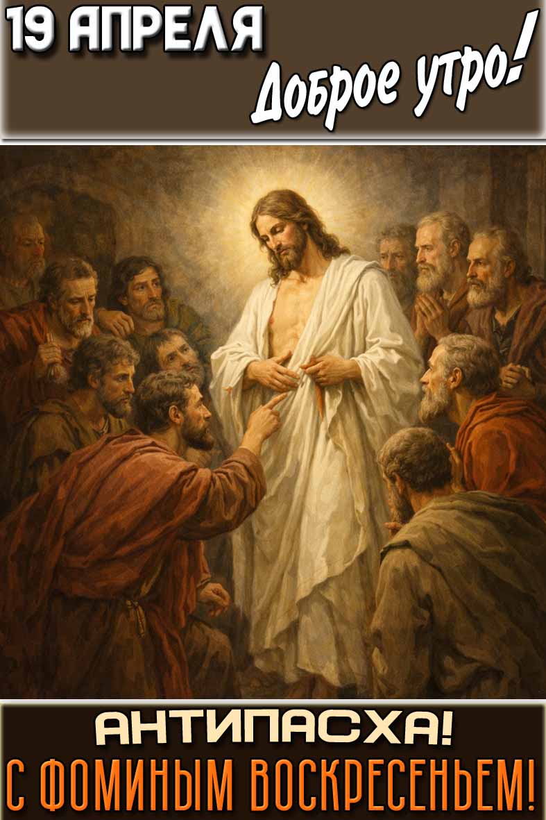 Открытка "19 апреля доброе утро! Антипасха! С Фоминым воскресеньем!"