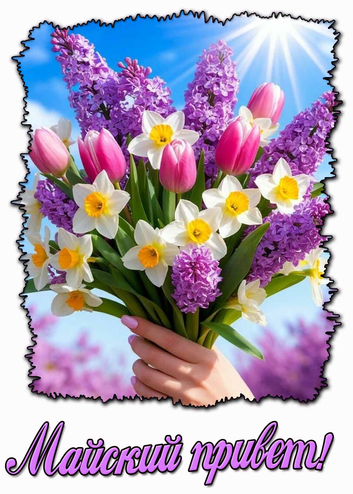 Майский привет! - открытка с цветами