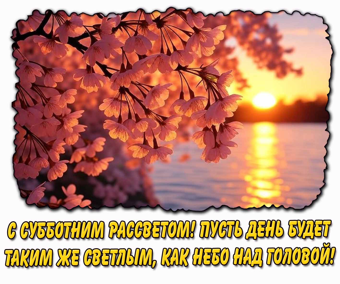 Весенняя открытка "С субботним рассветом! Пусть день будет таким же светлым, как небо над головой!"
