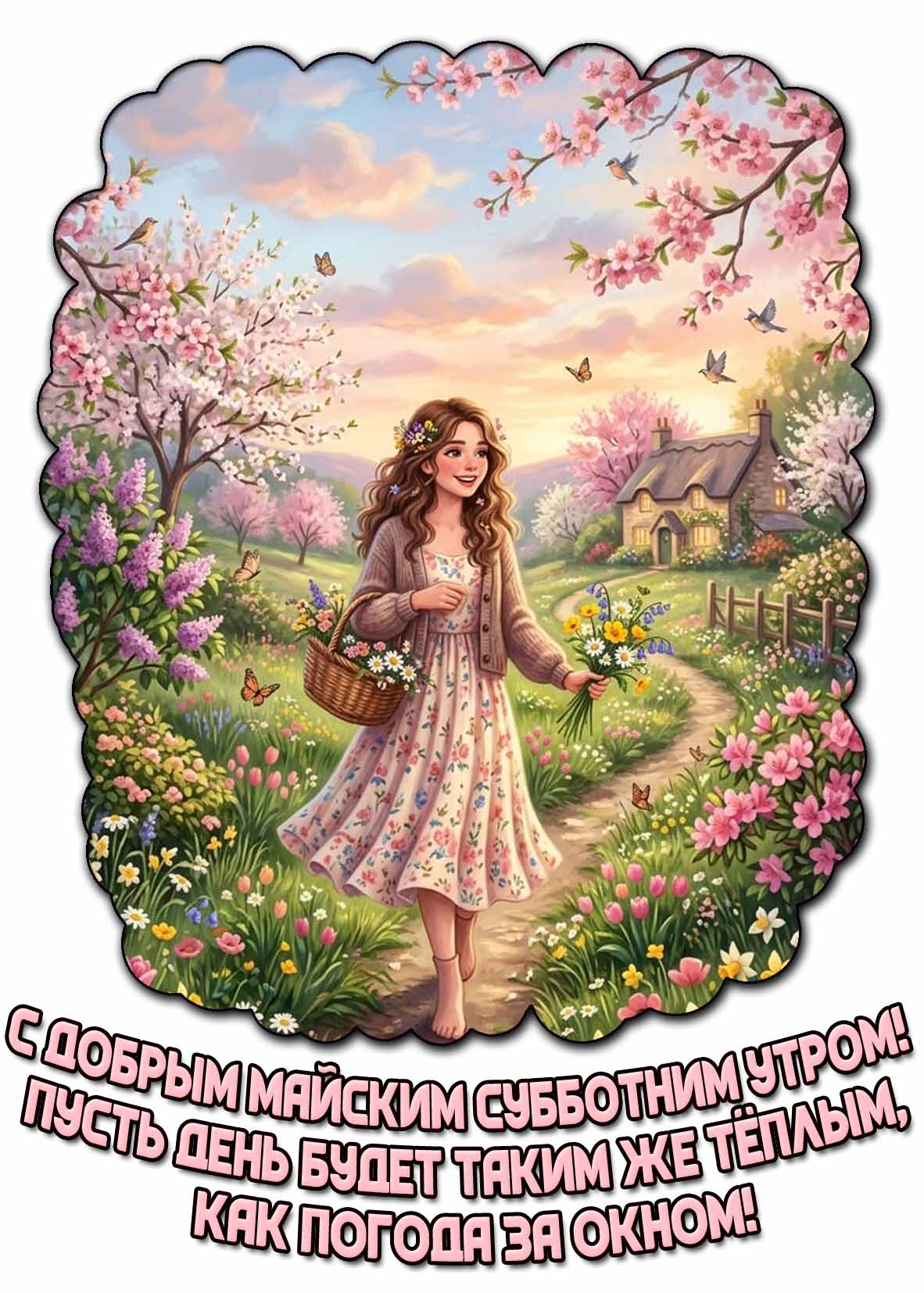 Открытка "С добрым майским субботним утром! Пусть день будет таким же тёплым, как погода за окном!"