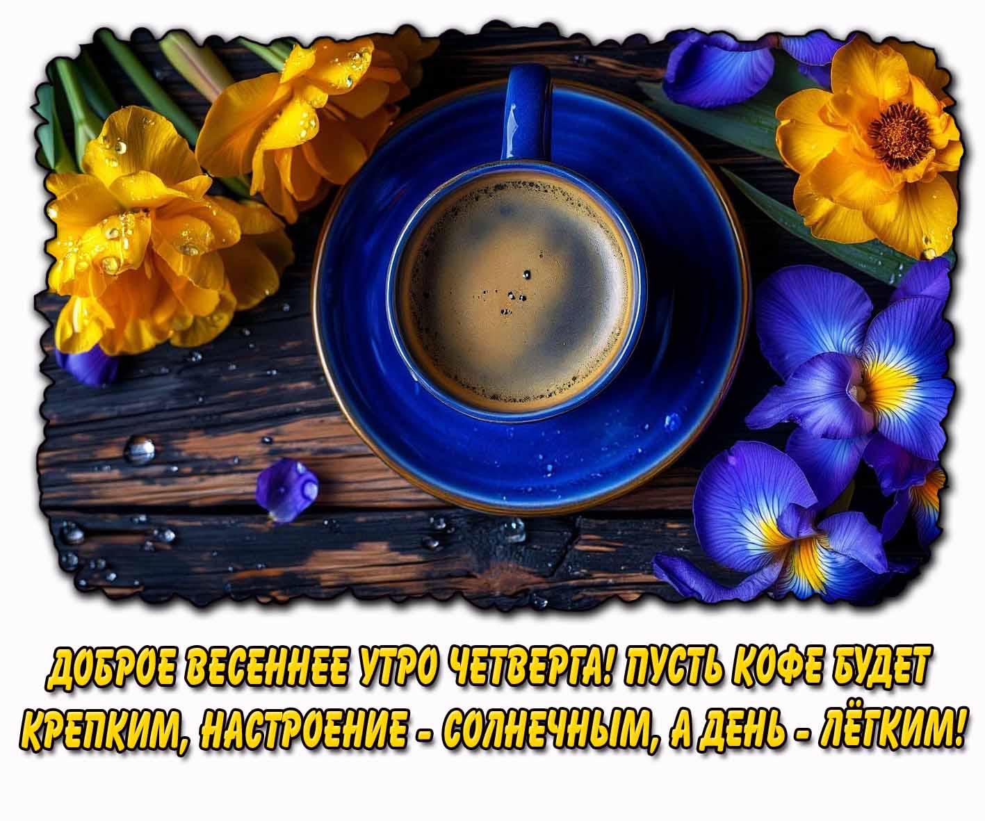 Картинка "Доброе весеннее утро четверга! Пусть кофе будет крепким, настроение - солнечным, а день - лёгким!"