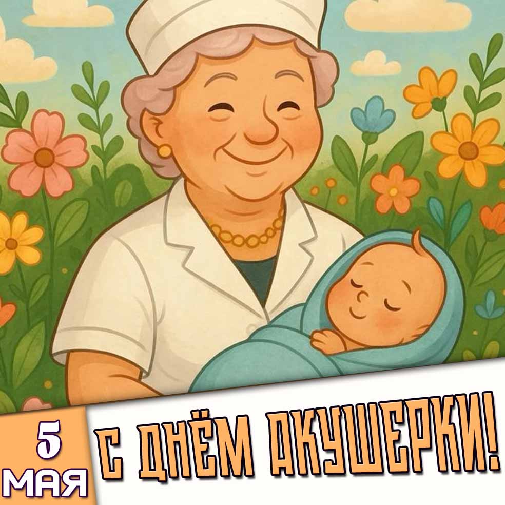 Открытка 5 мая - с днём акушерки!