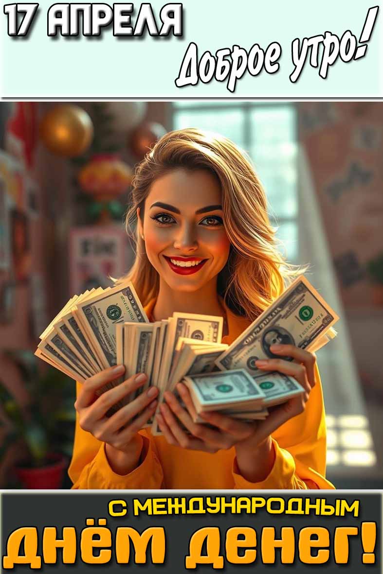 Открытка "17 апреля доброе утро! С Международным днём денег!"