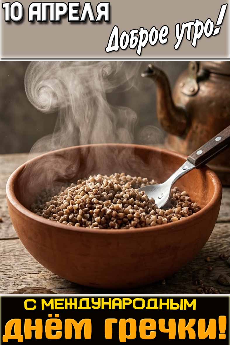 Открытка "10 апреля доброе утро! С Международным днём гречки!"