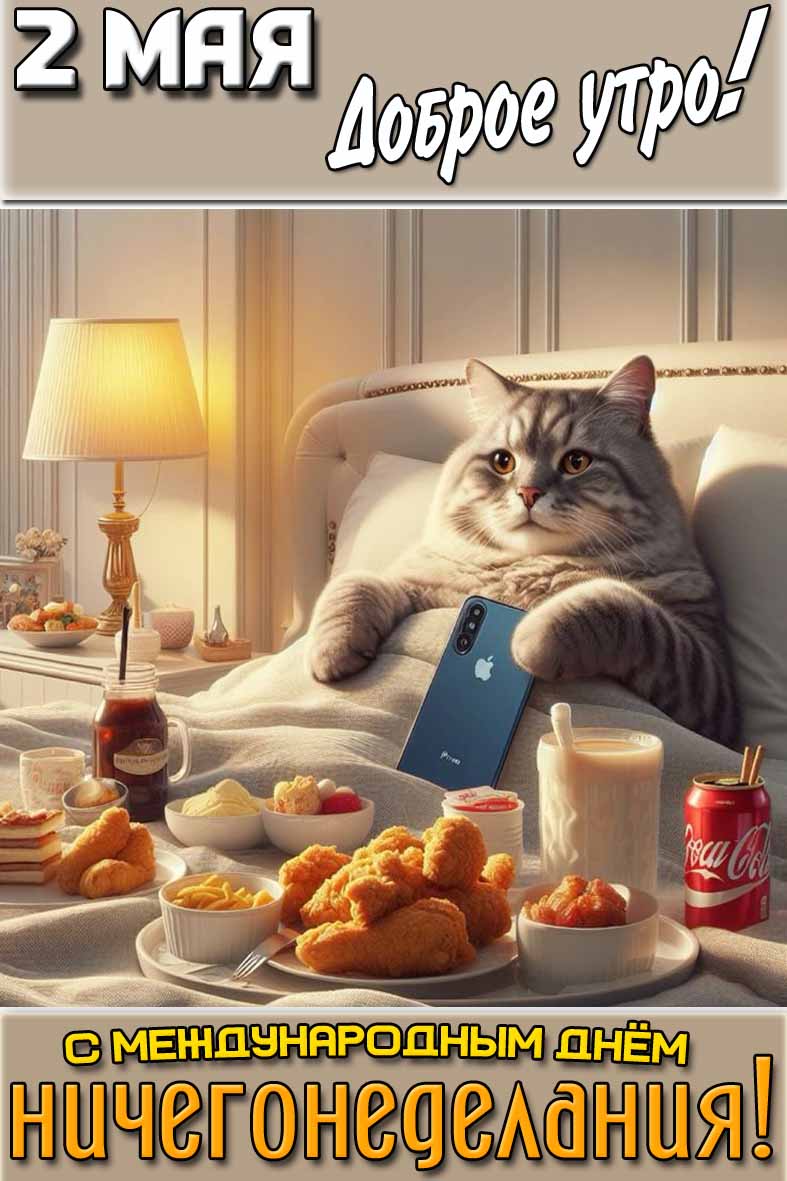 Открытка "2 мая доброе утро! С Международным днём ничегонеделания!"
