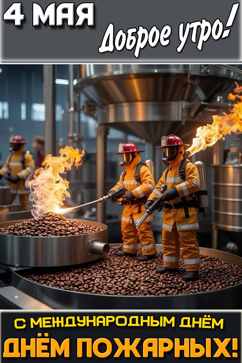 Открытка "4 мая доброе утро! С Международным днём пожарных!"