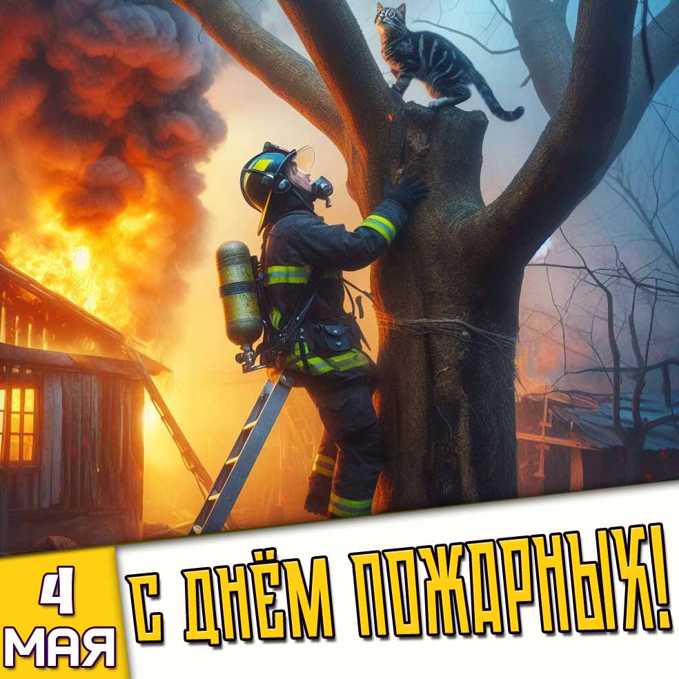 Открытка 4 мая - с днём пожарных!