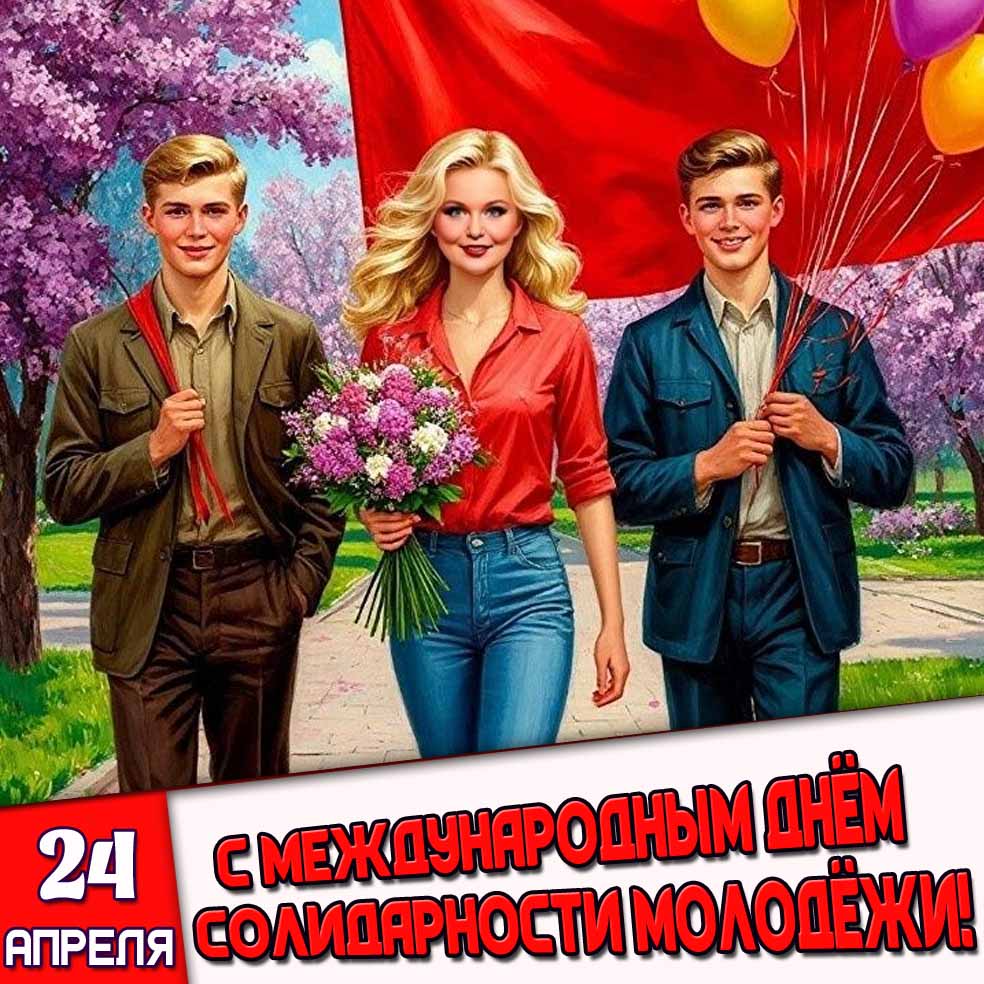 Открытка 23 апреля - с Международным днём солидарности молодёжи!