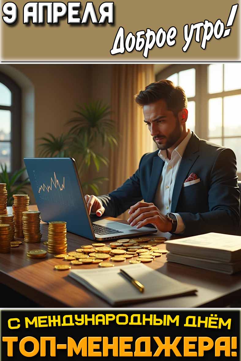 Открытка "9 апреля доброе утро! С Международным днём топ-менеджера!"