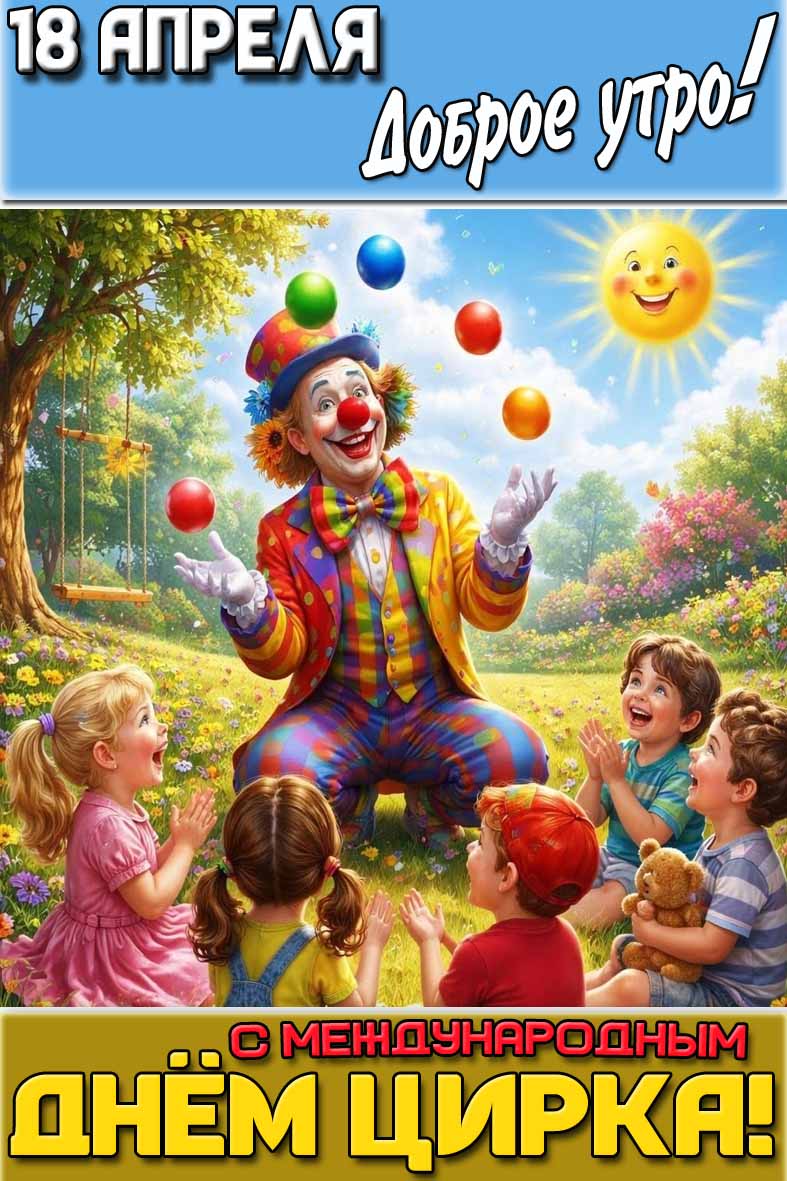 Открытка "18 апреля доброе утро! С Международным днём цирка!"