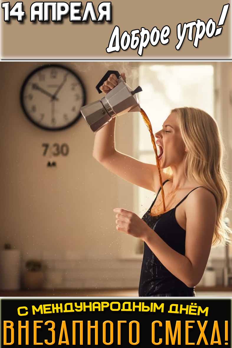 Прикольная картинка "14 апреля доброе утро! С Международным днём внезапного смеха!"