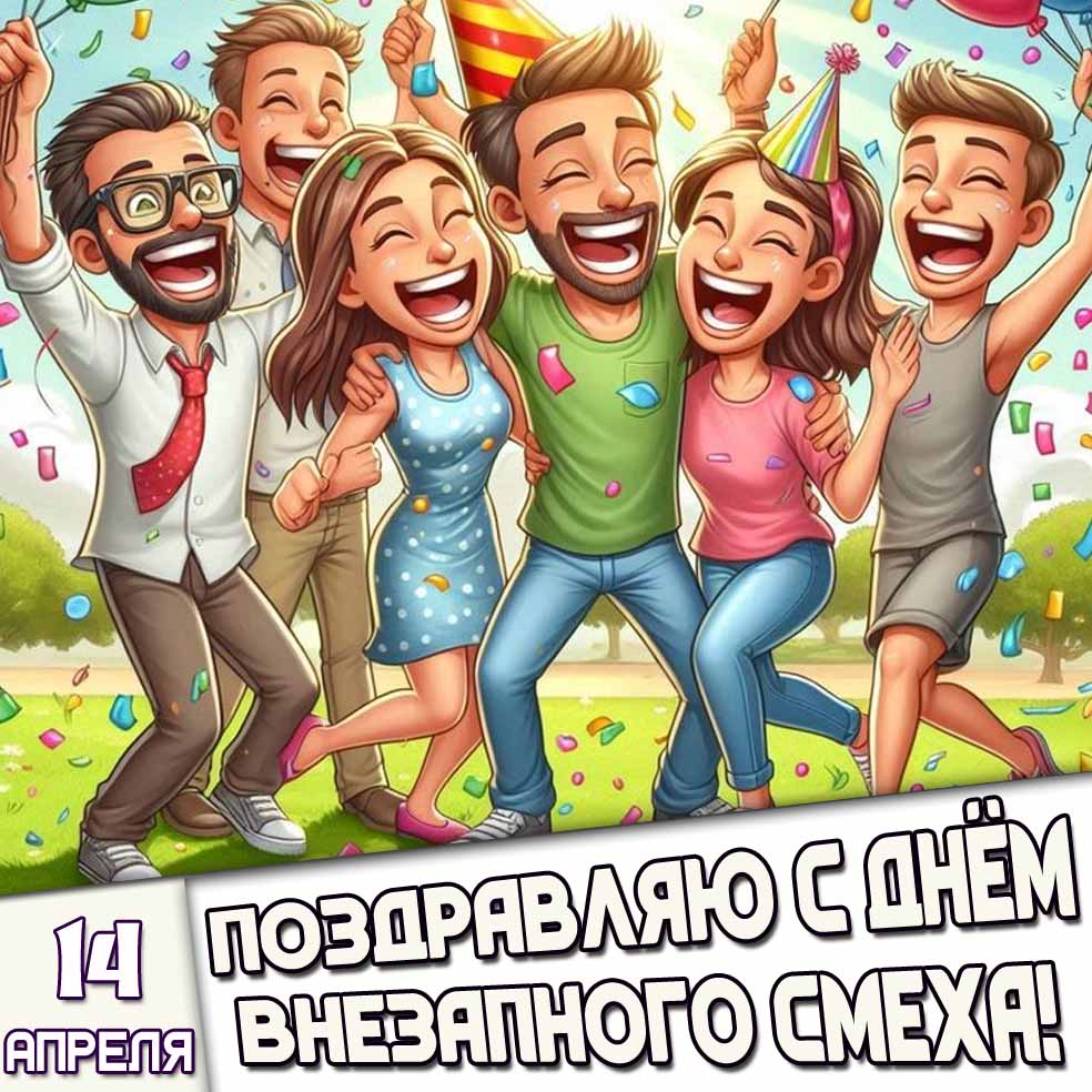 Открытка 14 апреля - Поздравляю с днём внезапного смеха!