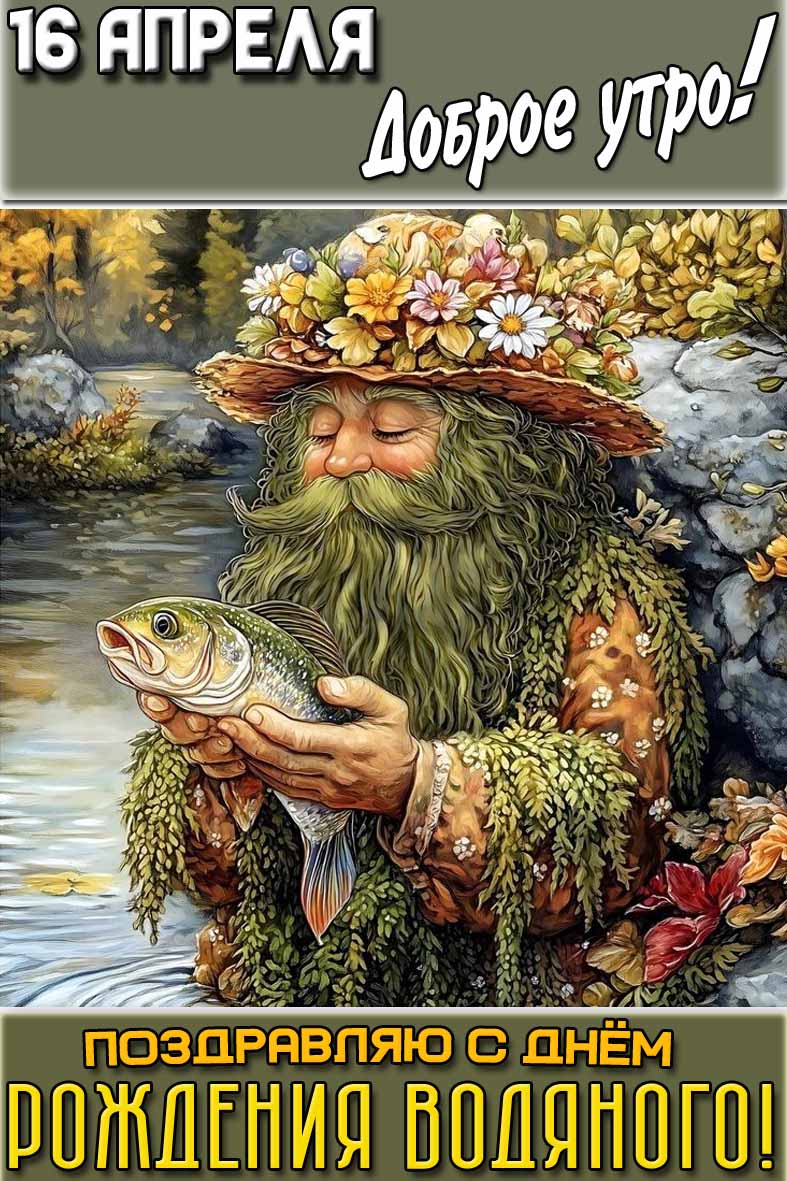 Открытка "16 апреля доброе утро! Поздравляю с днём рождения водяного!"