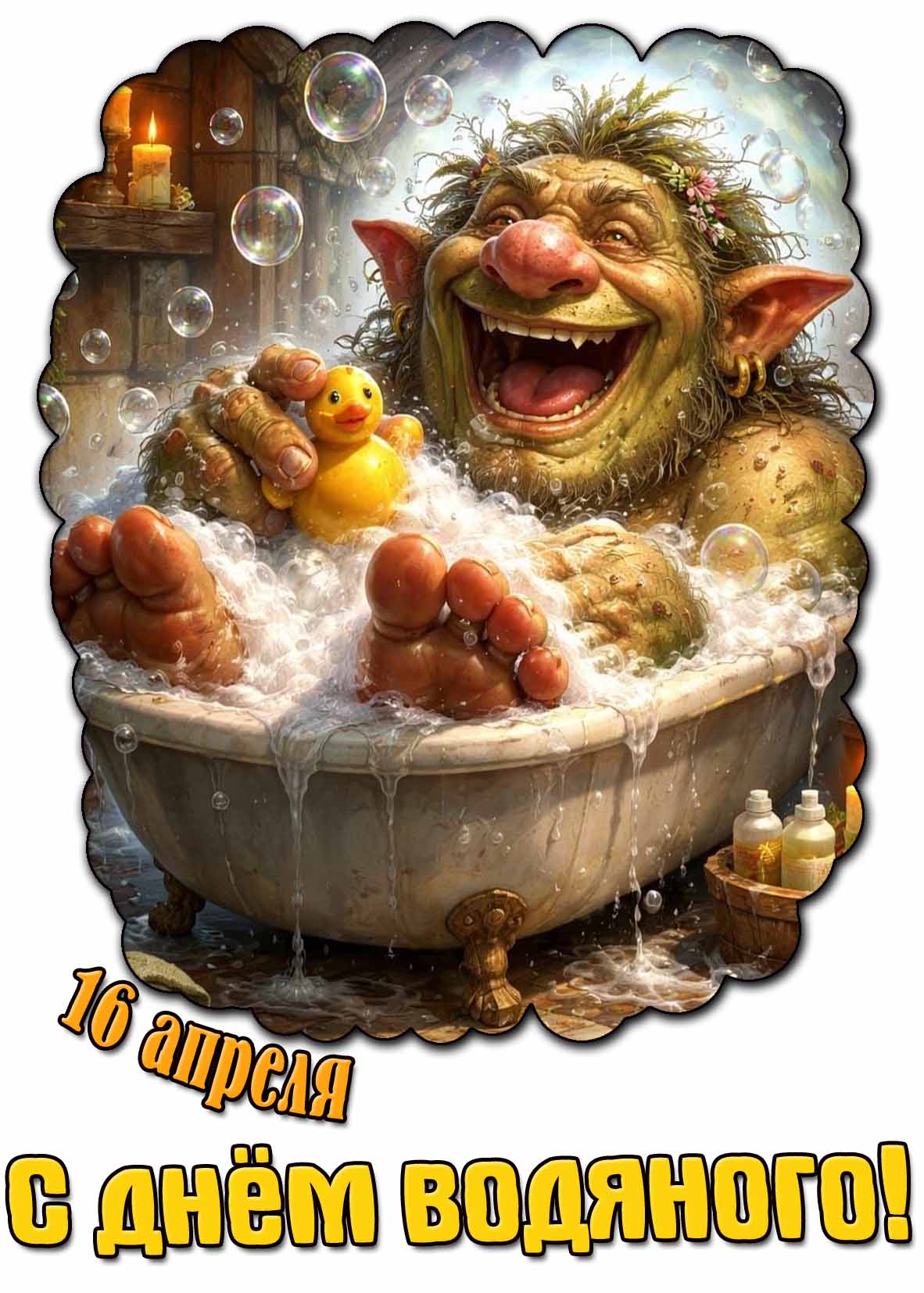 С днём водяного! - прикольная открытка на 16 апреля