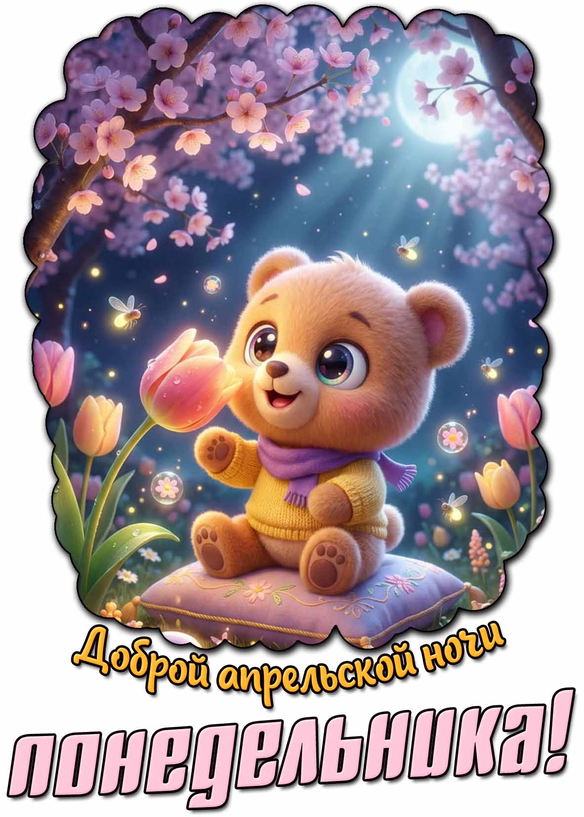 Открытка доброй апрельской ночи понедельника