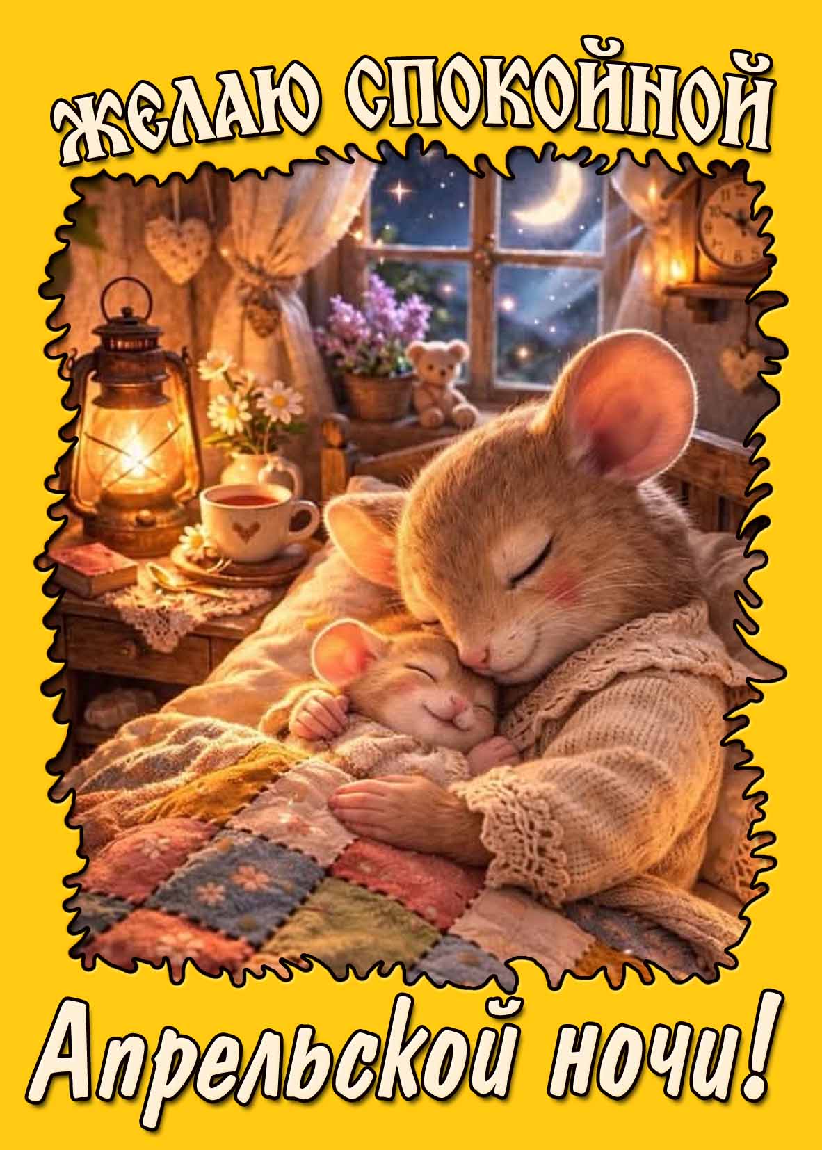 Открытка "Желаю спокойной апрельской ночи!"