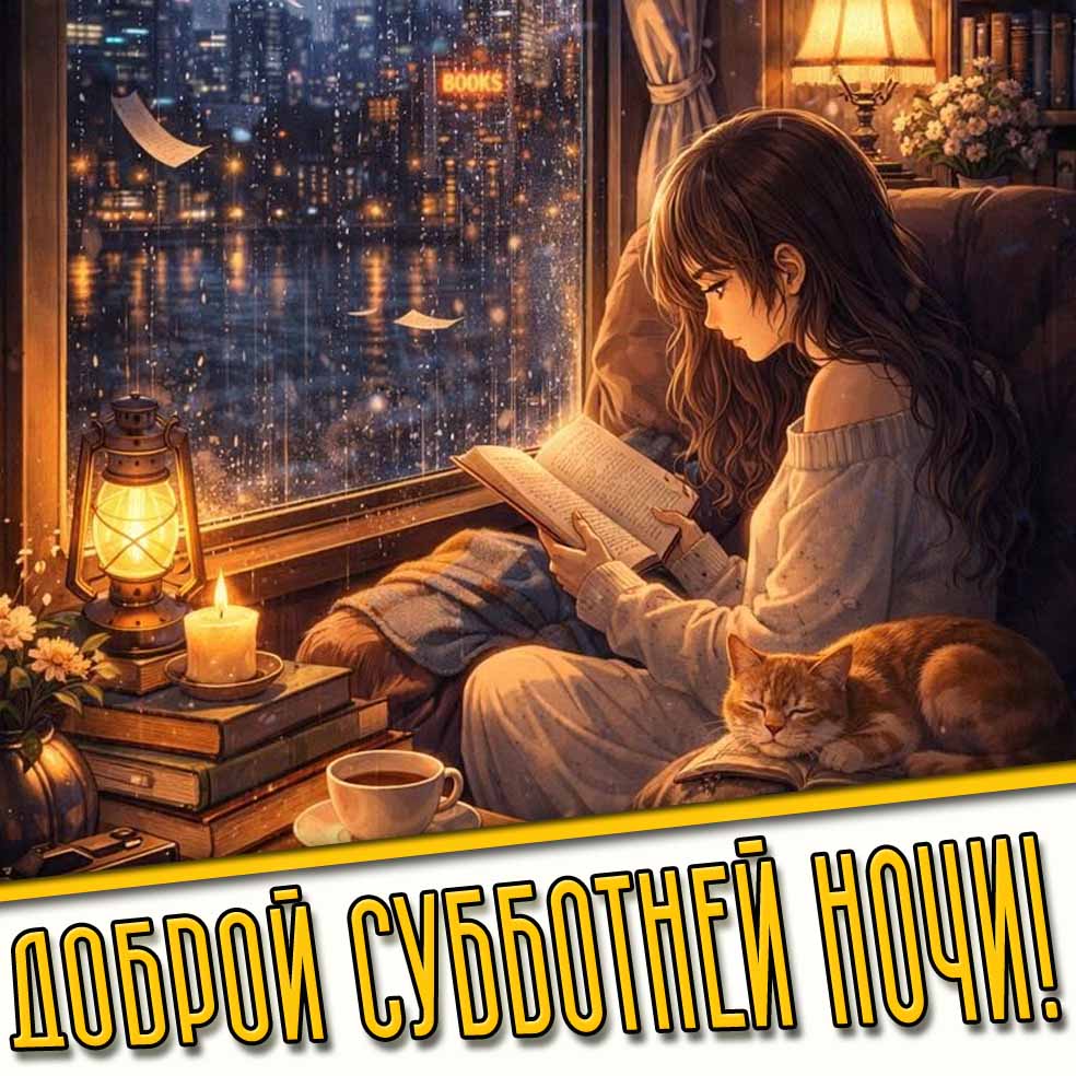 Доброй субботней ночи! - дождливая открытка