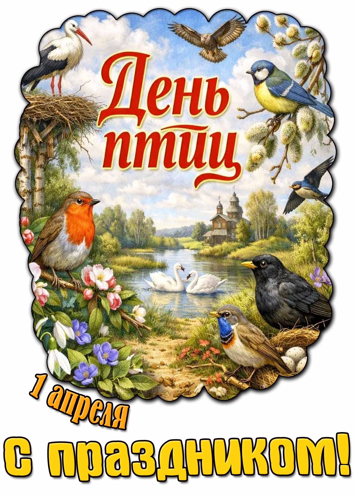 Открытка "1 апреля - день птиц! С праздником!"