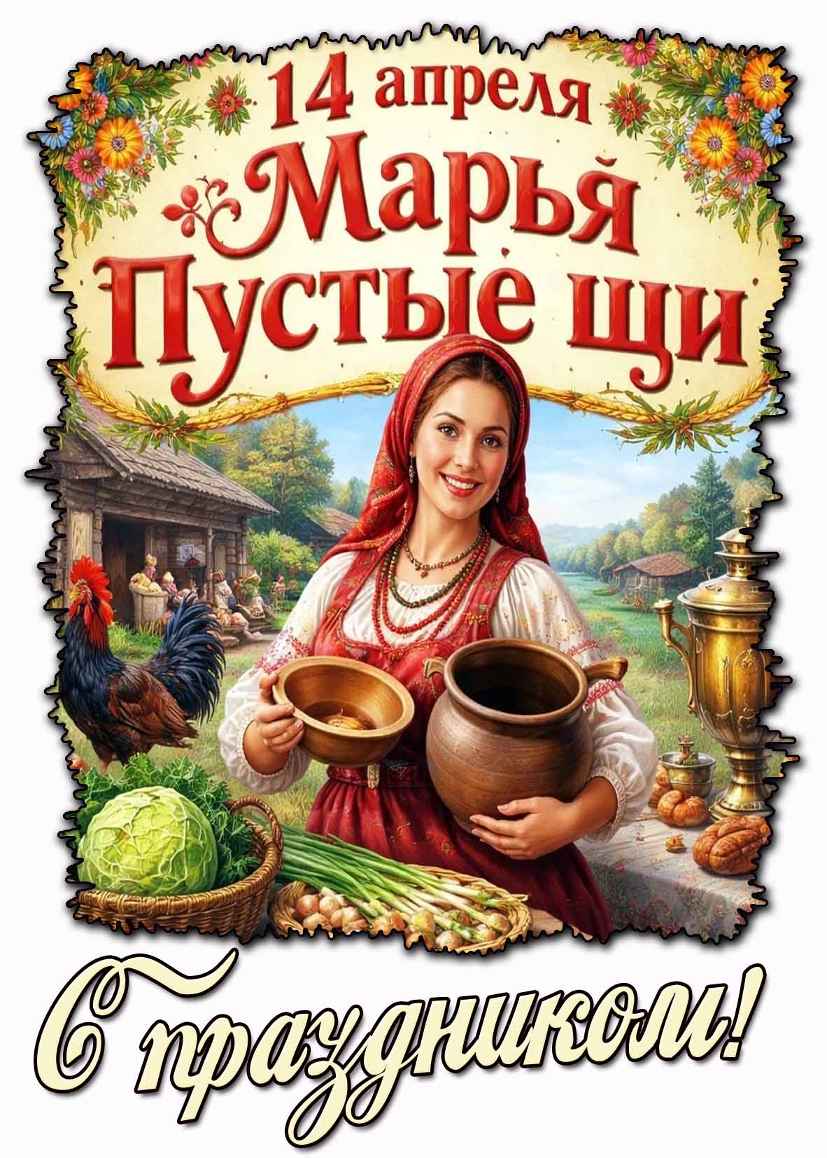 Открытка "14 апреля - Марья пустые щи! С праздником!"