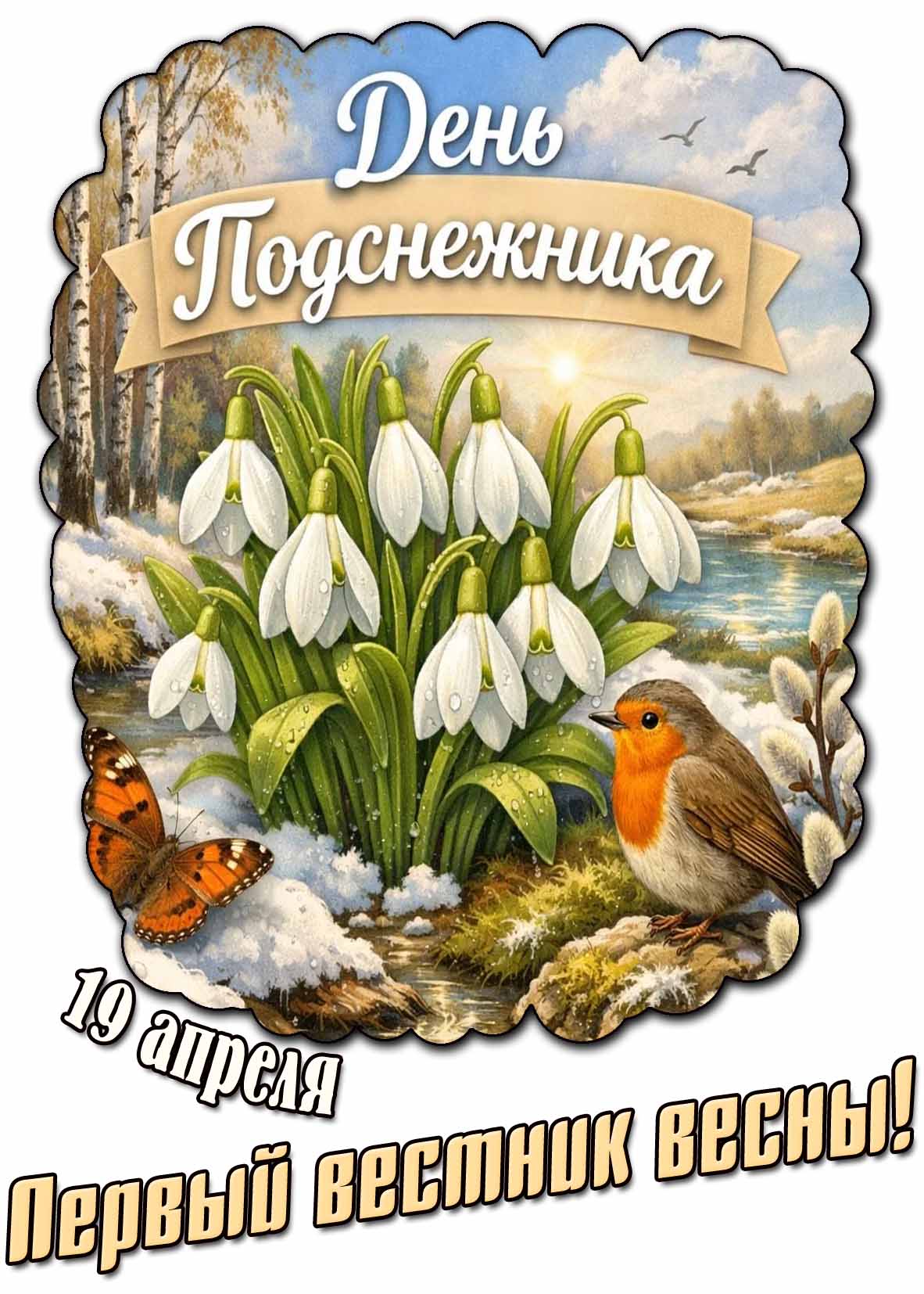 Открытка "19 апреля - день подснежника! Первый вестник весны!"