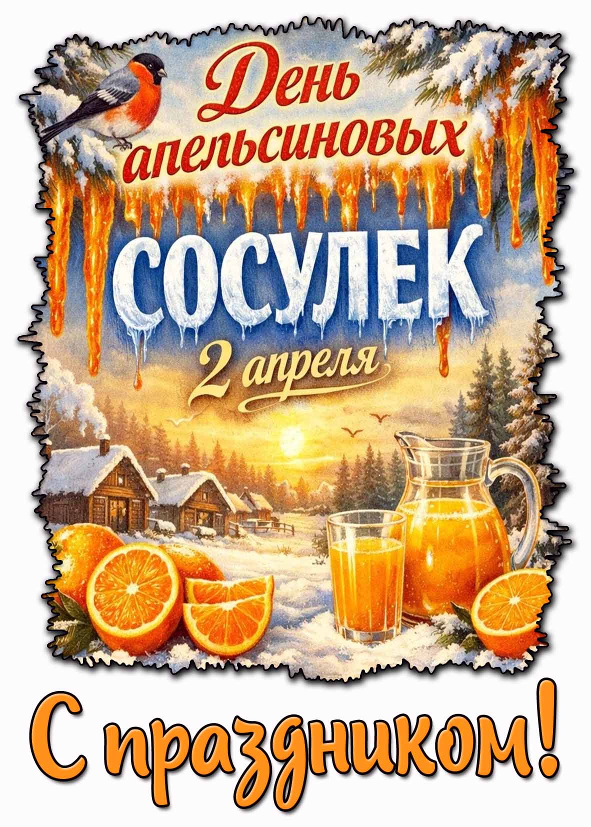Открытка "2 апреля - день апельсиновых сосулек! С праздником!"