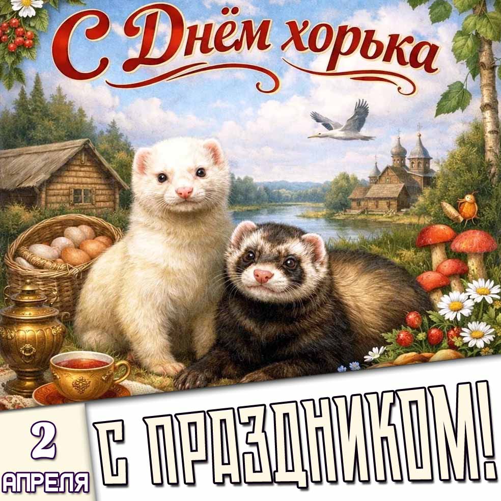 Открытка "2 апреля - с днём хорька! С праздником!"