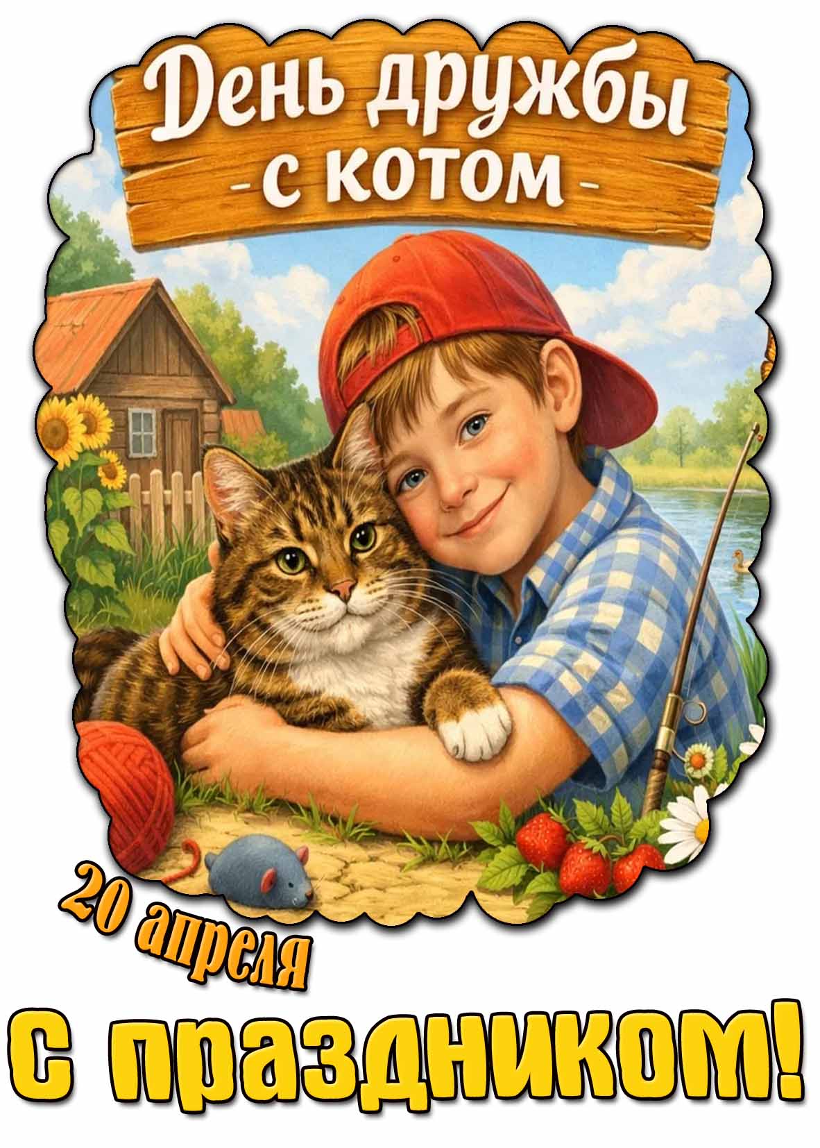 Открытка "20 апреля - день дружбы с котом! С праздником!"