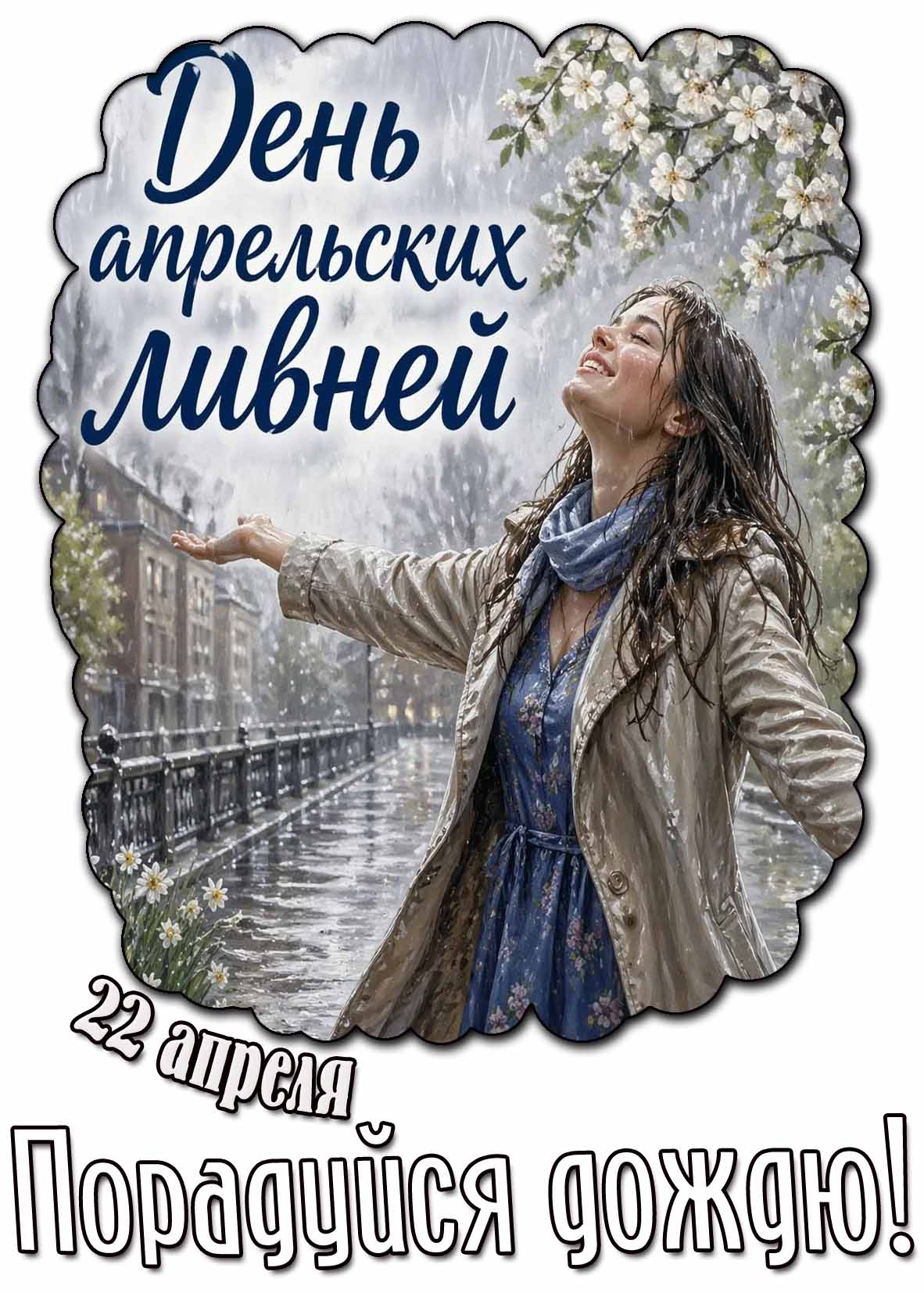 Открытка "22 апреля - день апрельских ливней! Порадуйся дождю!"