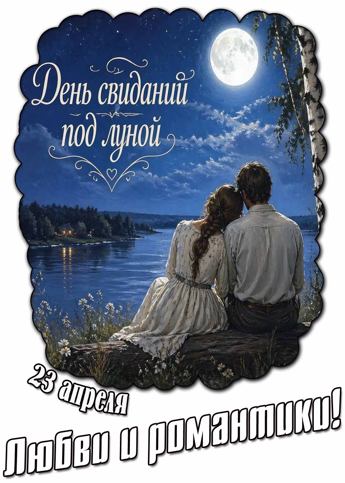 Открытка "23 апреля - день свиданий под луной! Любви и романтики!"