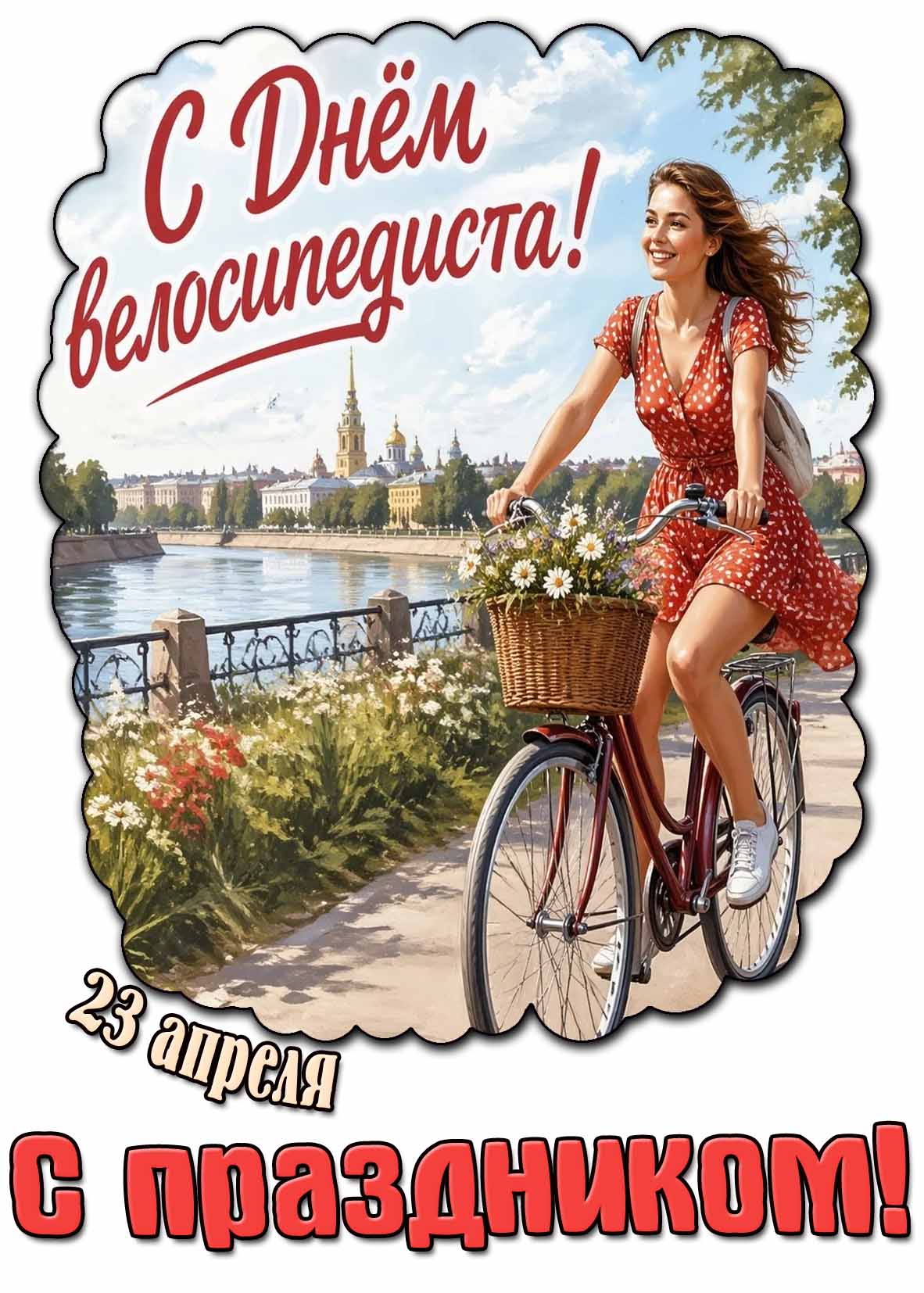 Открытка "23 апреля - С днём велосипедиста! С праздником!"