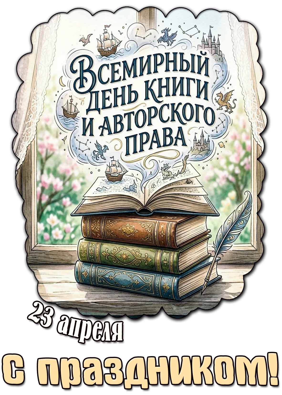Открытка "23 апреля - Всемирный день книги и авторского права! С праздником!"