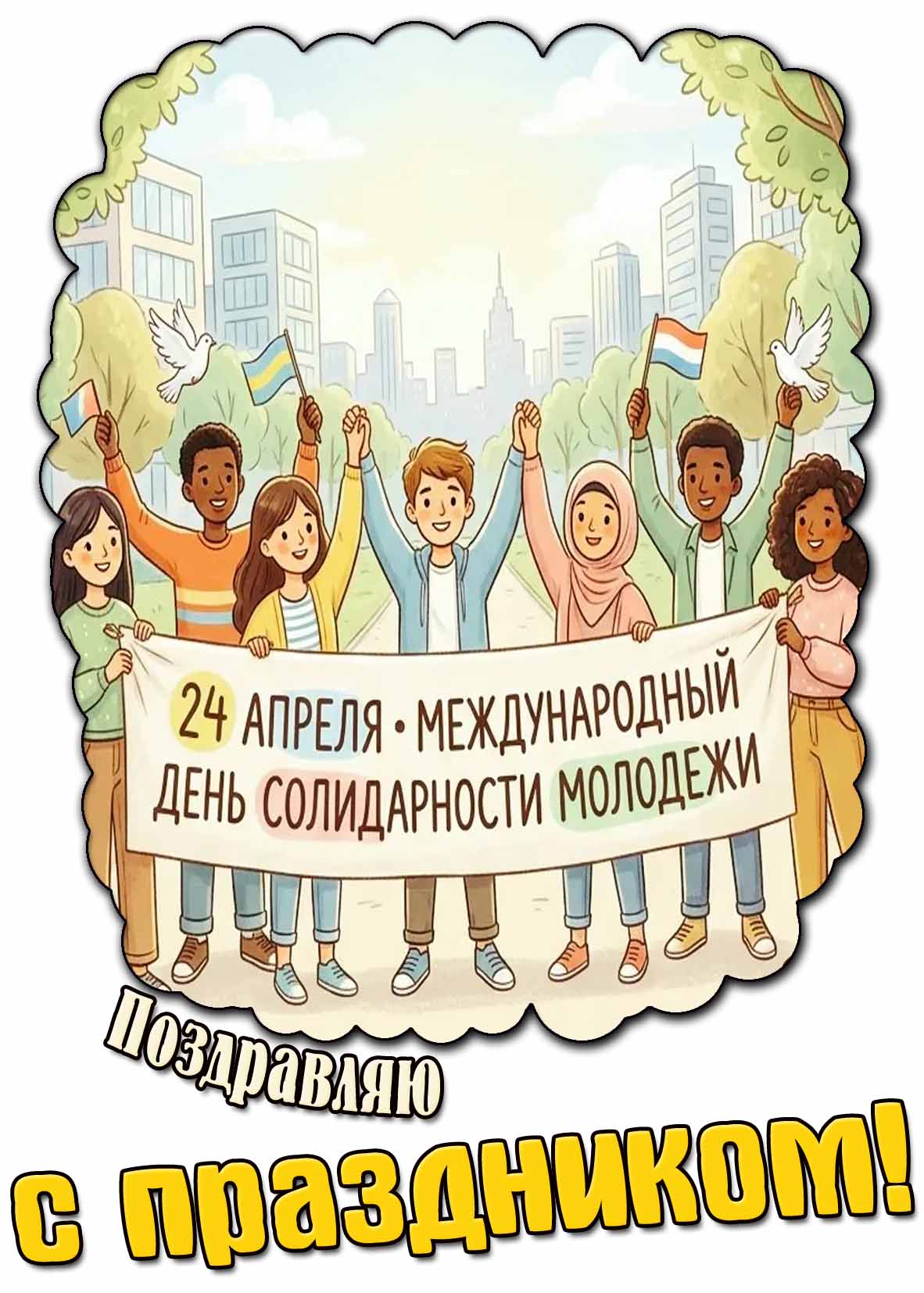 Открытка "24 апреля - Международный день солидарности молодёжи! Поздравляю с праздником!"