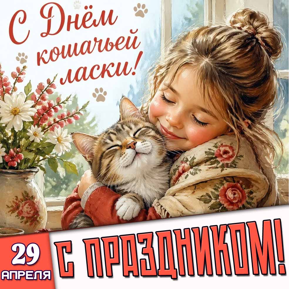 Открытка "29 апреля - с днём кошачьей ласки! С праздником!"