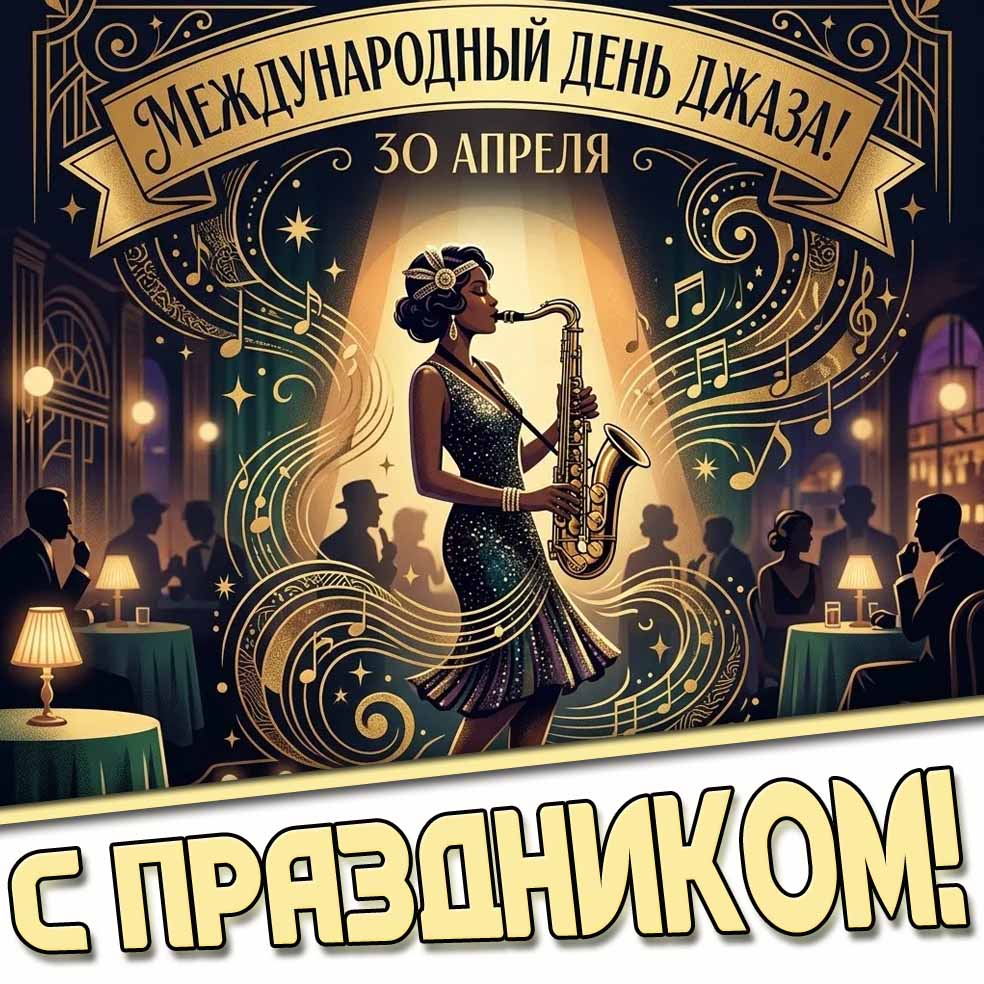 Открытка "30 апреля - Международный день джаза! С праздником!"