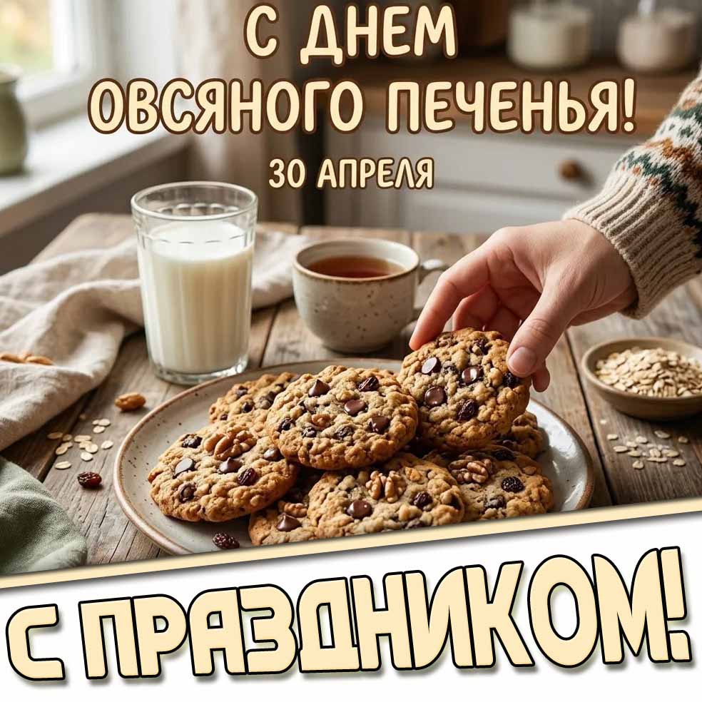 Открытка "30 апреля - с днём овсяного печенья! С праздником!"