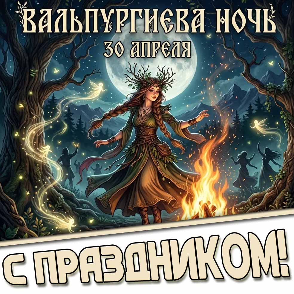 Открытка "30 апреля - Вальпургиева ночь! С праздником!"
