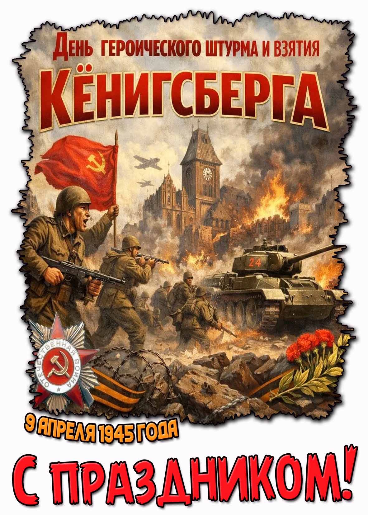 Открытка "9 апреля 1945 года - День героического штурма и взятия Кёнигсберга! С праздником!"